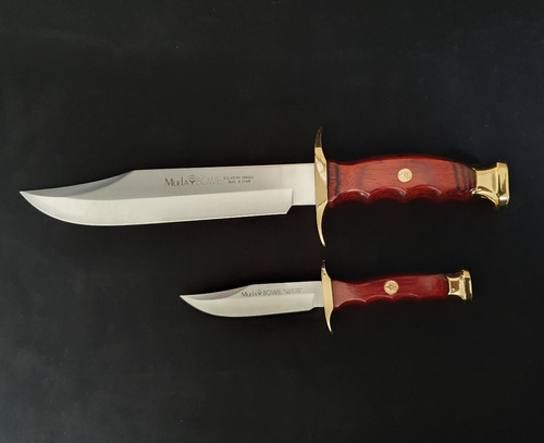 Imagen 4 de 10 de Set Cuchillo Canguro Bowie 220mm/100mm Dorado C/funda Muela