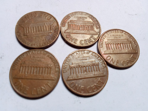 Lote 5 Moedas De One Cent De Dólar Americano (Usado)