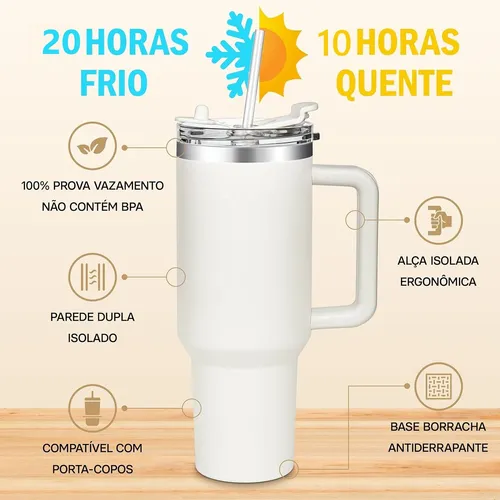 Caneca Térmica Copo 1200ml Quente Frio C/ Canudo E Tampa