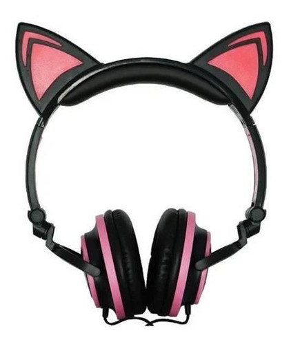 Fone De Ouvido Headphone Gato Gatinho Luzes Led Com Fio Rosa