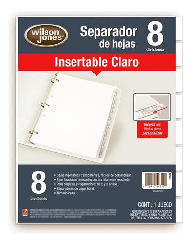 Separador De Hojas Para Carpeta De Argolla C/8 Divisiones 