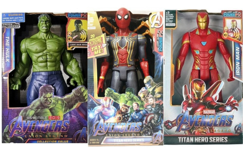 Kit 3 Bonecos Vingadores Variados 30 Cm Com Led E Som Marvel