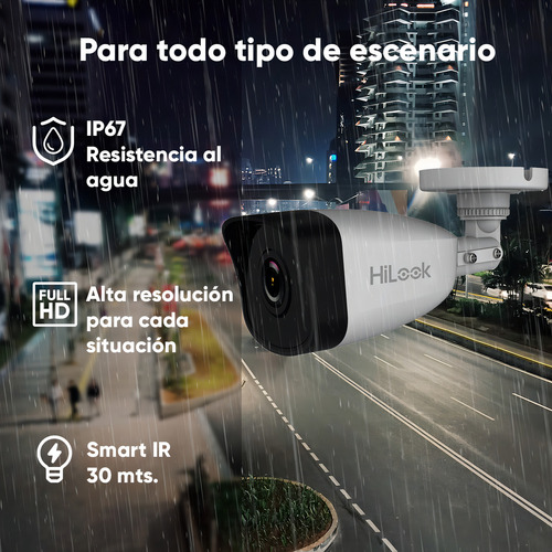Hilook Kit De Video Vigilancia Ip 2 Mp Con Nvr De 4 Canales Con 4 Puertos Poe + 4 Cámaras Ip Bala Con Protección Ip67 Para Uso Exterior + 30mts. De Ir Para Vision Nocturna Modelo Kip2mp/4b