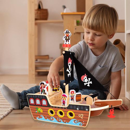 Juego De Pirata En Madera Para Niños De 3- Con Barco