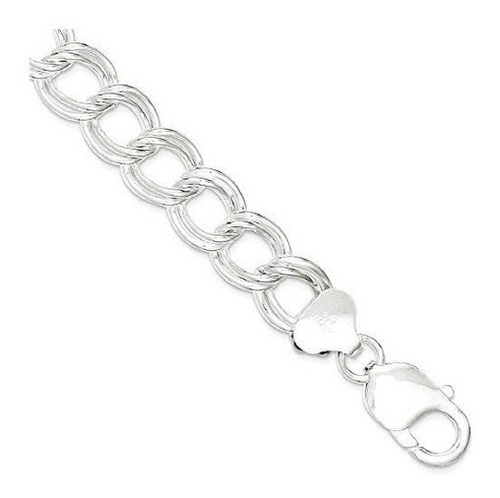 925 Plata 10.5 Mm Doble Enlace Charm Bracelet 8.5