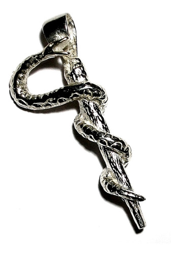 Dije Caduceo Serpiente Baculo De Esculapio En Plata Ley.925