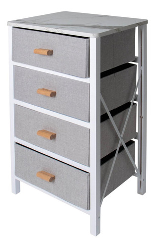 Comoda Cajonera 4 Cajones De Tela Mueble Organizador Madera Color Blanco