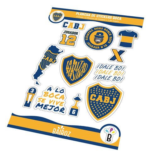 Plancha Sticker Autoadhesivos X 12u Boca Juniors