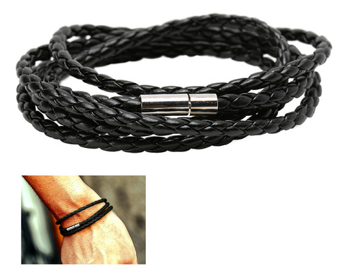 Pulsera De Cuero Larga Negra Juvenil Hombre Mujer Moda2019