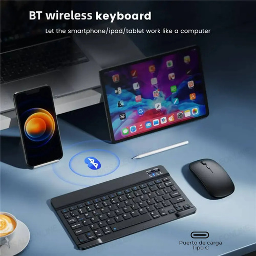 Teclado Mouse Bluetooth Combo Inalámbrico Tablet Negro Negro
