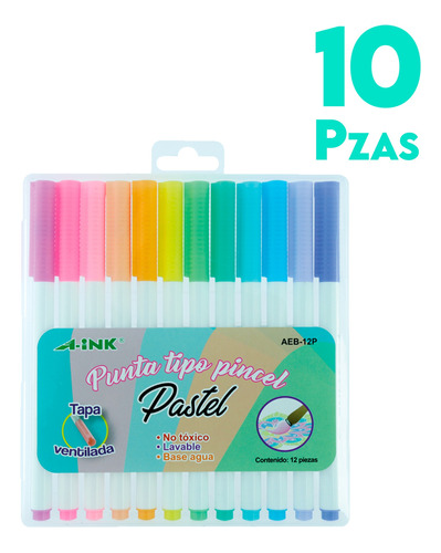 10 Pack Marcadores A-ink Plumón Punta Pincel 12 Color Pastel