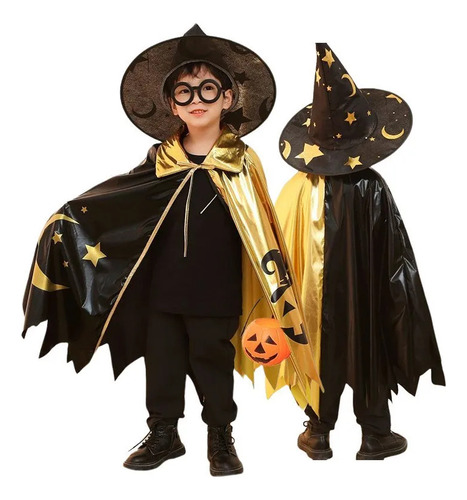 Kids Unisex Witch Cosplay Cloak With Witch Hat 2 Pcs Child