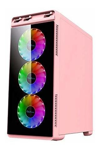 Imagen 3 de 8 de Gabinete Gamer Rosa Apevia Aura Vidrio Templado Coolers Rgb