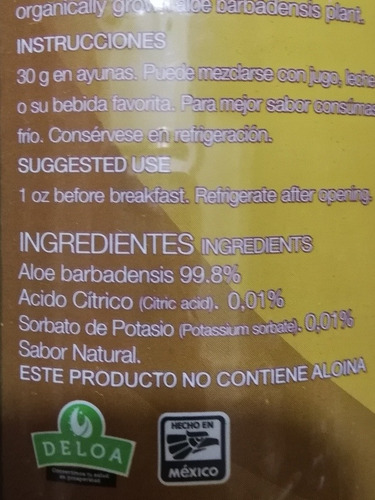 Pulpa Natural De Sábila 100% Aloe Vera Orgánica