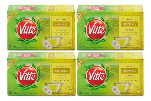 4 Te Vitte Manzanilla 25 Sobres