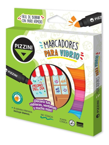 Marcadores Para Vidrio Pizzini Maxi Pack 9 Colores Surtidos