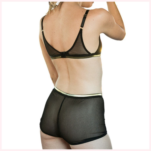 Imagen 2 de 3 de Conjunto De Bralette Y Bóxer De Algodón Con Cintilla Dorada