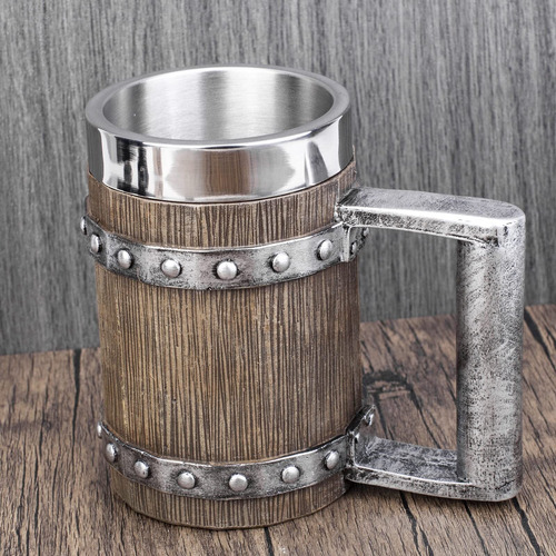 Taza De Cerveza De Madera, Acero Inoxidable Clásico Medieval