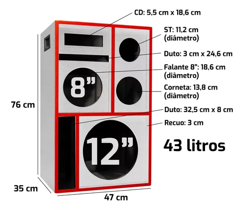 Caixa Trio Bob 1x12 + St + Corn - Preto + Bordas Vermelhas