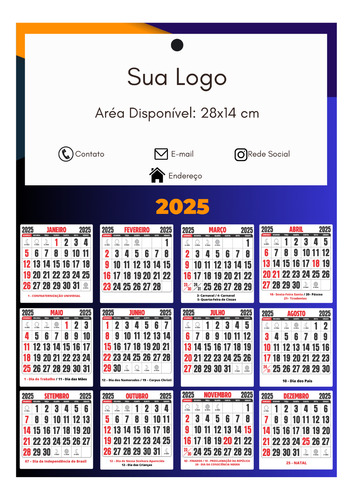 Calendário Grande 30x42 Parede Personalizado Fosco 50un