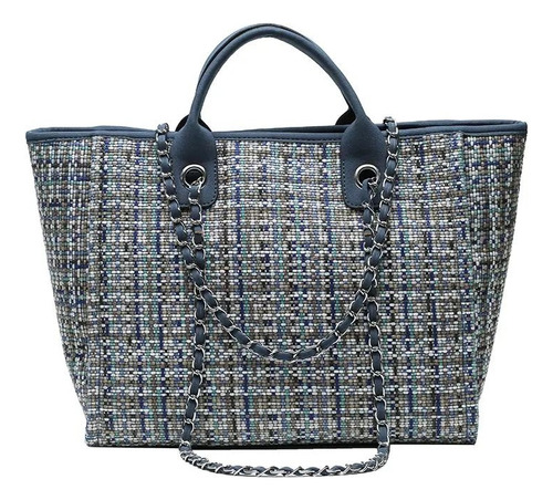 Makeway - Bolso De Mano De Lona De Lujo Vintage Para Mujer Color Azul Rayado