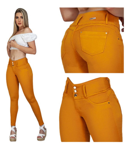 Pantalon Levantacola Push Up Control Abdomen Mostaza Mujer