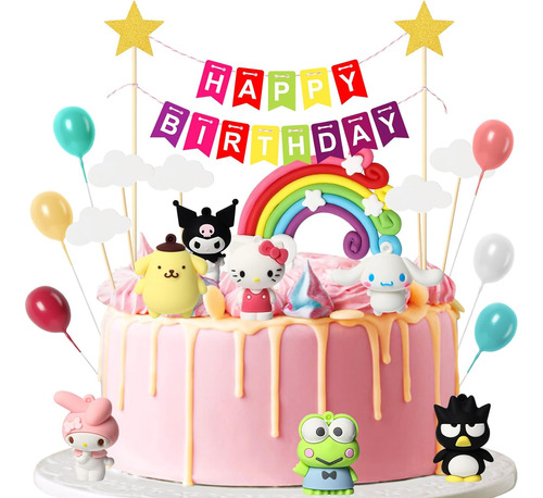 20pcs Rainbow Kitty Cake Topper Banner Hello Birthday P...