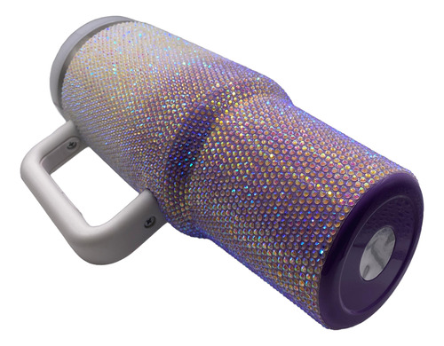 Vaso Termico Quencher 1.2 Con Strass - Brillo Degradé Acero Blanco / Violeta Tornasolado Strass Degradé