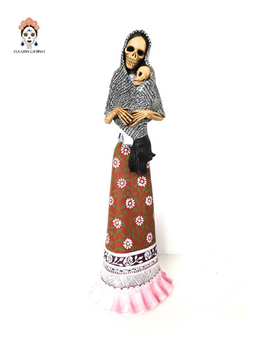 Catrina Mamá Con Bebé - Día De Muertos - 47 Cm. - Barro