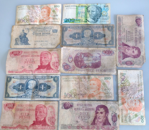 12 Cédulas Antigas Do Brasil E Argentina Para Lote Coleção (Usado)