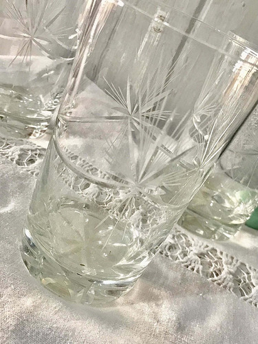 Antiguos 3 Vasos Grandes De Cristal Tallado