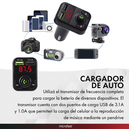 Imagen 3 de 6 de Transmisor Receptor Bluetooth Auto Fm Carga Rápida Usb X2