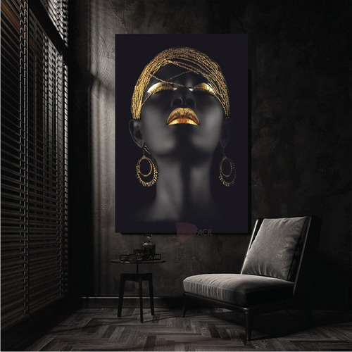 Cuadro Mujer Africana Dorado Negro Canvas Grueso Cdn9 140x90