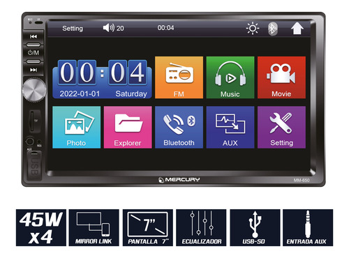 Pantalla Bluetooth 7 Pul Mirror Link Camara Retroceso 7 Leds