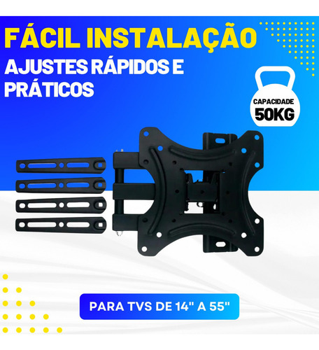 Suporte Tri Articulado De Parede Para Tv/monitor 14 Até 55