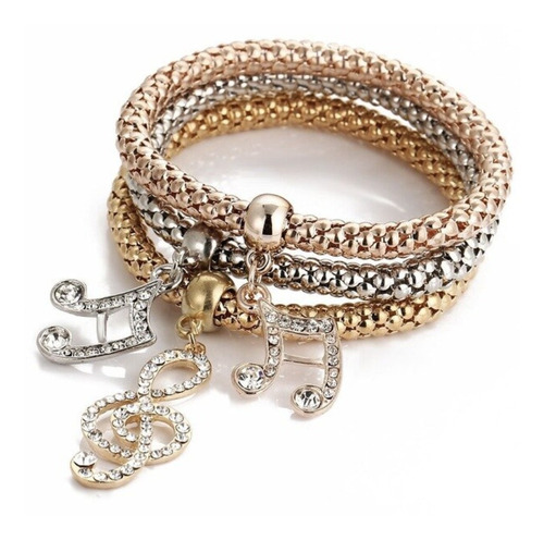 Pulseira Bracelete 3 Peças Prata, Dourado E Rose Tripla Luxo