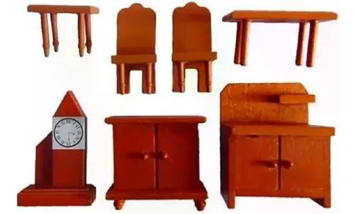 Juego Miniatura Madera Mueble Living Casa Muñecas Tolipa