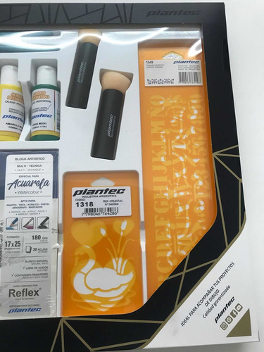 Imagen 9 de 10 de Kit Artesanía Acrílicos, Pinceles, Block Y Stenciles Plantec