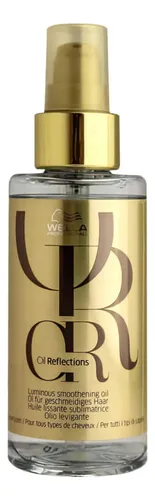 Frasco de vidro transparente do óleo capilar Wella Oil Reflections 100ml com tampa dourada e rótulo dourado