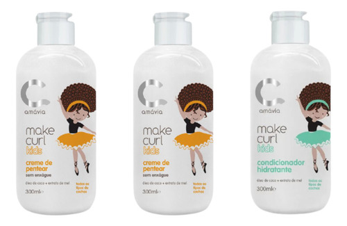 Combo Make Curl Kids Amavia 2 Creme Pentear 1 Condicionador