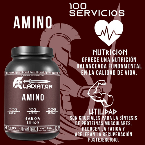 Aminoácidos En Polvo Gladiator 1kg Sabores 100 Servis Limón