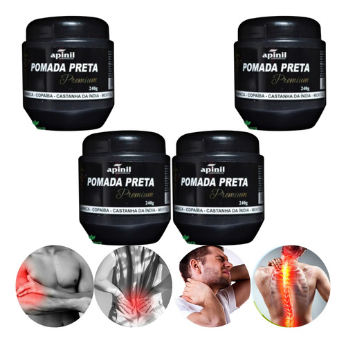 Pomadas Para Massagem Relaxante Preta Premium 4x 240g 