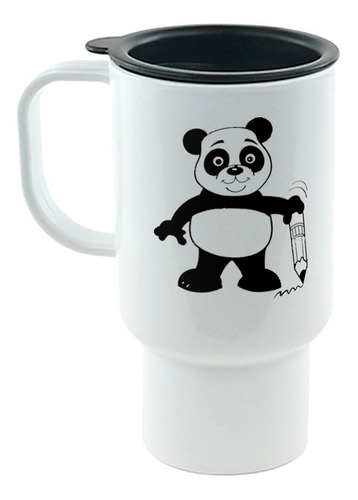 Jarro Termico Oso Panda Con Un Lapiz Dibujo Animado