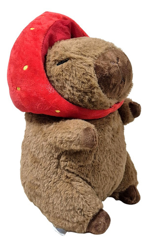 Peluche Capibara Carpincho 25 Cm - Con Variantes Marron Con Gorro Frutilla