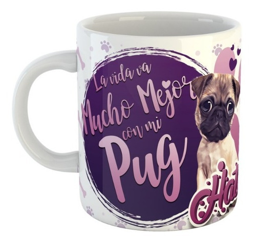 Taza Pug Cerámica Con Nombre De Tu Mascota