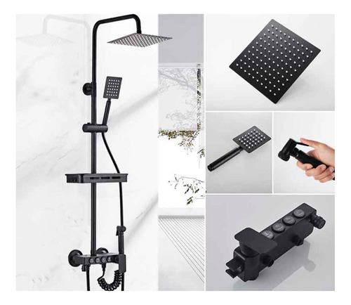 Grifos Ducha Empotrados Set Regadera Negro Para Baño