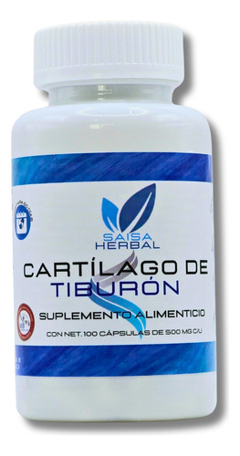 Cartílago De Tiburón 100% Puro. 100 Cápsulas De 500 Mg C/u. Sabor Sin Sabor