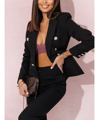 Blazer Para Mujer Slim Fit De Oficina Con Solapa Y Botones