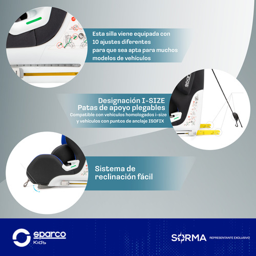 Butaca Sparco P/ Auto Niños 10 Posiciones Con Base Isofix