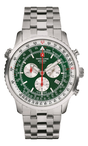 Reloj Swiss Alpine Military Spirit Chrono 7078.9134sam Plateado Plateado Verde